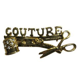Sewing Brooch Gold tone Couture Scissors thimble 1928 vtg womens Jewelry